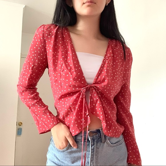 REALISATION PAR BIANCA TOP RED STAR FRONT TIE TOP - Picture 1 of 3